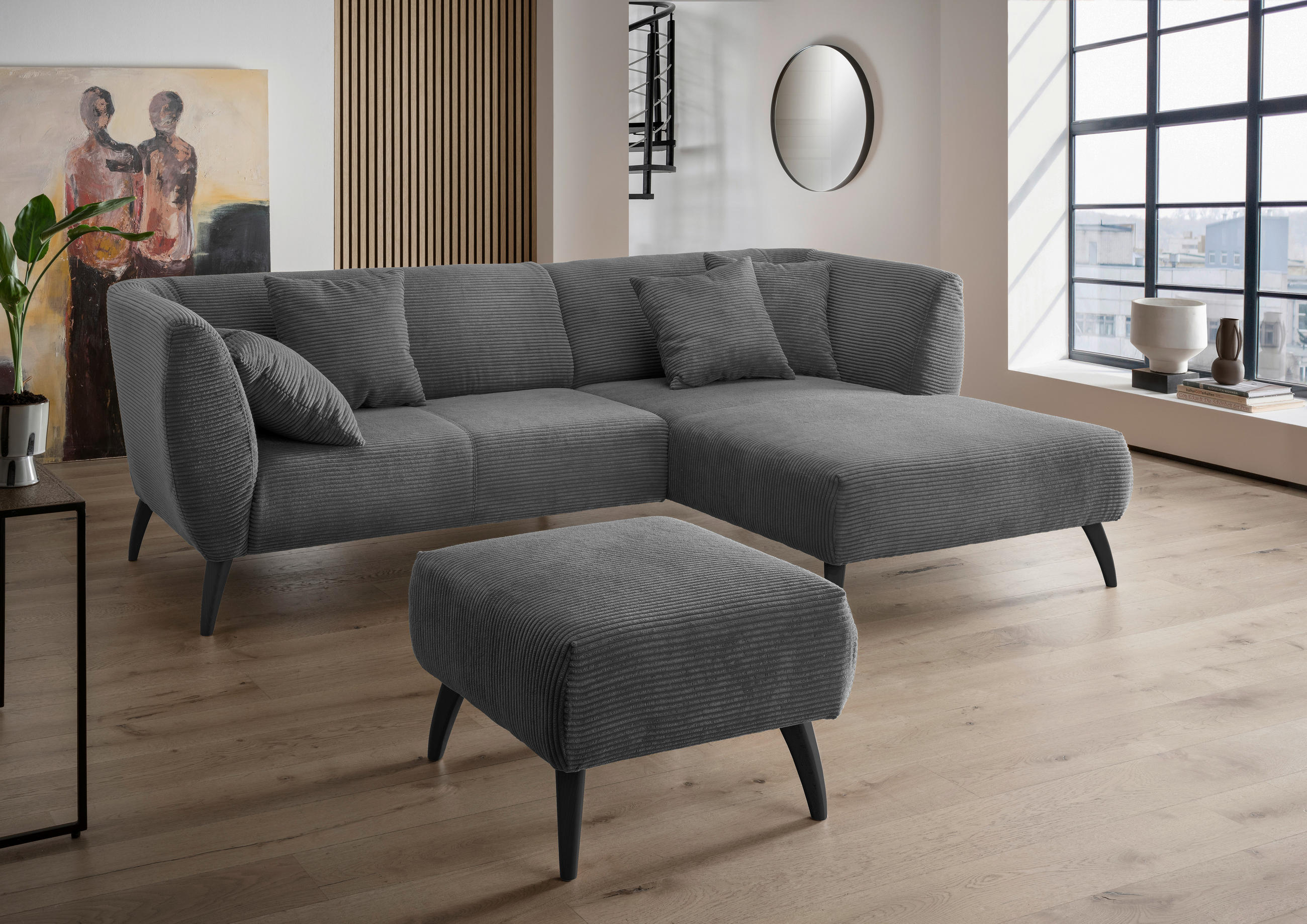 HOCKER in Holz, Textil Grau  - Schwarz/Grau, Modern, Holz/Textil (66/44/66cm) - MID.YOU