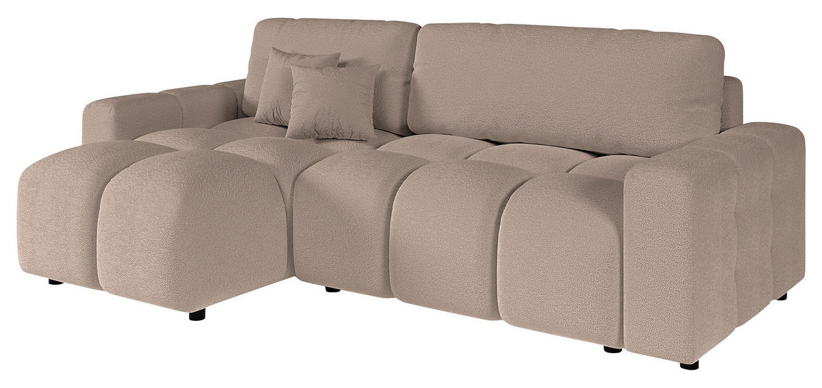 ECKSOFA Luki Taupe Bouclé  - Taupe/Schwarz, Design, Kunststoff/Textil (233/142cm) - Livetastic