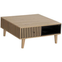 COUCHTISCH 80/80/36 cm Kautschukholz massiv quadratisch Schwarz, Eichefarben Stauraum, offenes Fach  - Eichefarben/Schwarz, Design, Holz/Holzwerkstoff (80/80/36cm) - Carryhome