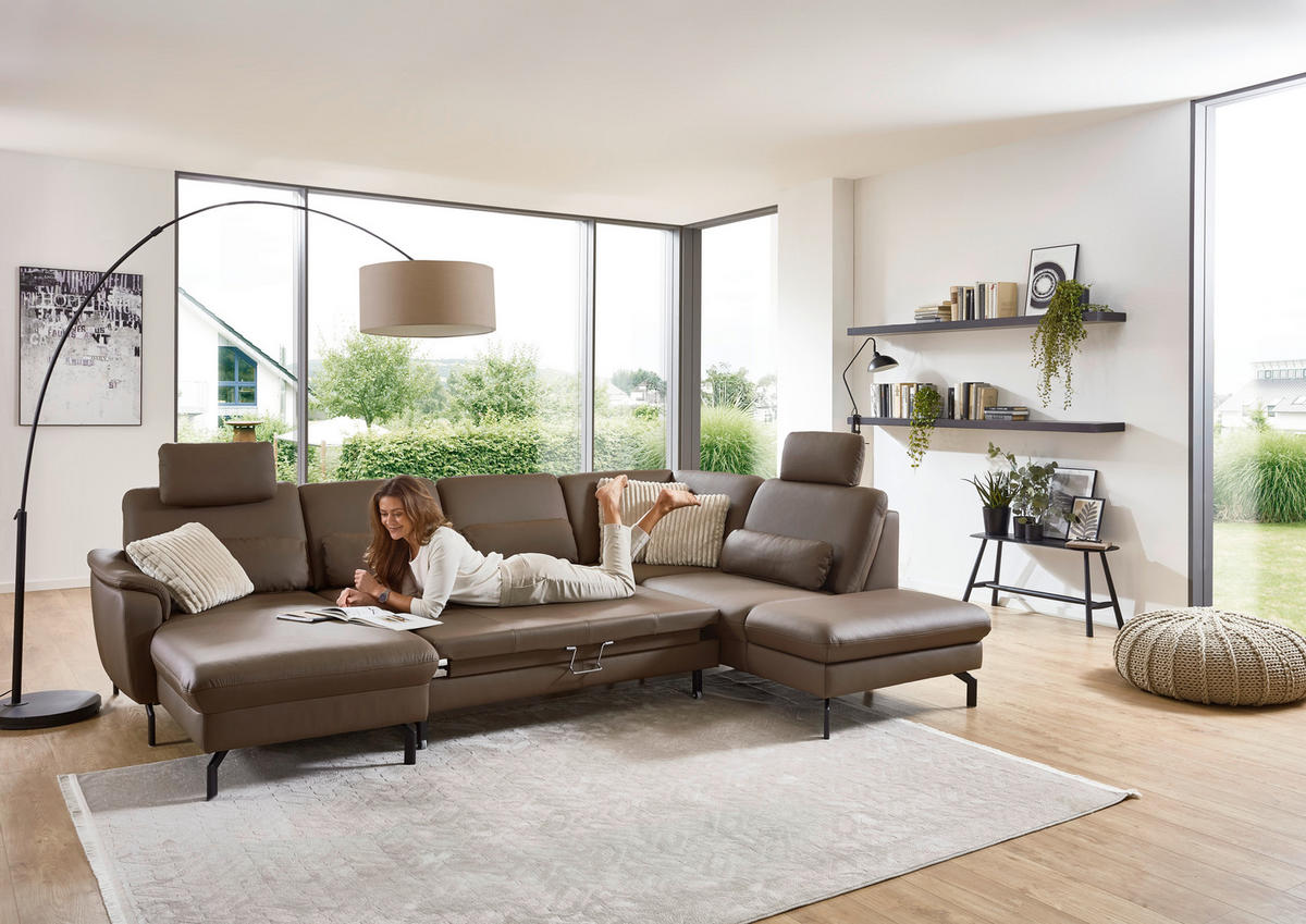 SAROKGARNITÚRA bőr barna  - barna/fekete, Konventionell, bőr/fém (168/306/224cm) - Beldomo Premium