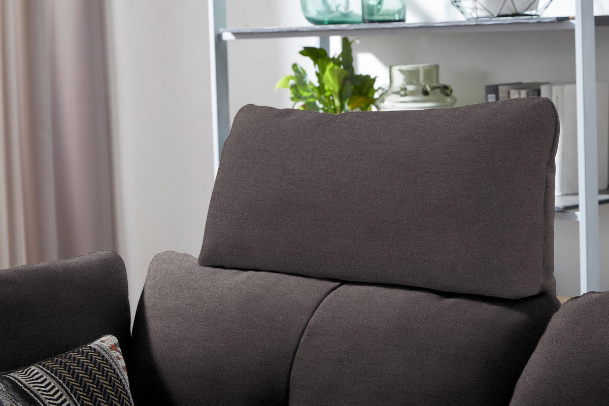 ECKSOFA in Flachgewebe Graphitfarben  - Schwarz/Graphitfarben, Design, Textil/Metall (344/157cm) - Chilliano