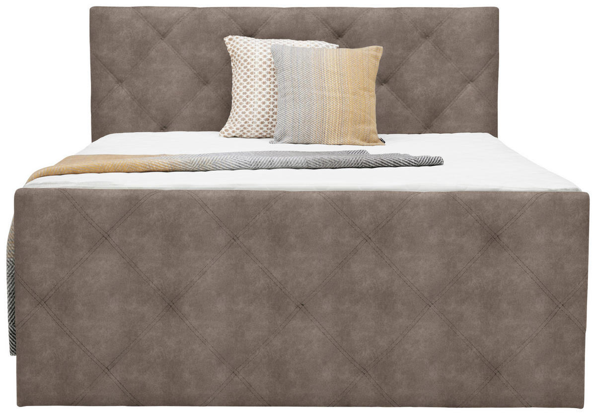 BOXSPRINGBETT 160/200 cm,  in Braun, Grau, Bettkasten, Topper, Matratzen, H2 = mittel  - Schwarz/Braun, KONVENTIONELL, Kunststoff/Textil (160/200cm) - Ti'me