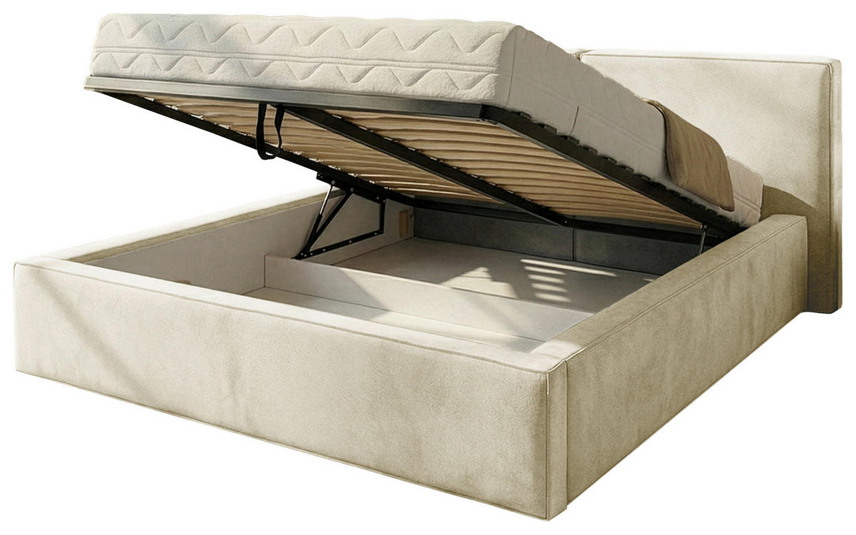 POLSTERBETT 180/200 cm,  in Beige, gepolstertes Kopfteil, Lattenrost, Bettkasten,  - Beige/Schwarz, MODERN, Holz/Kunststoff (180/200cm) - Chameo
