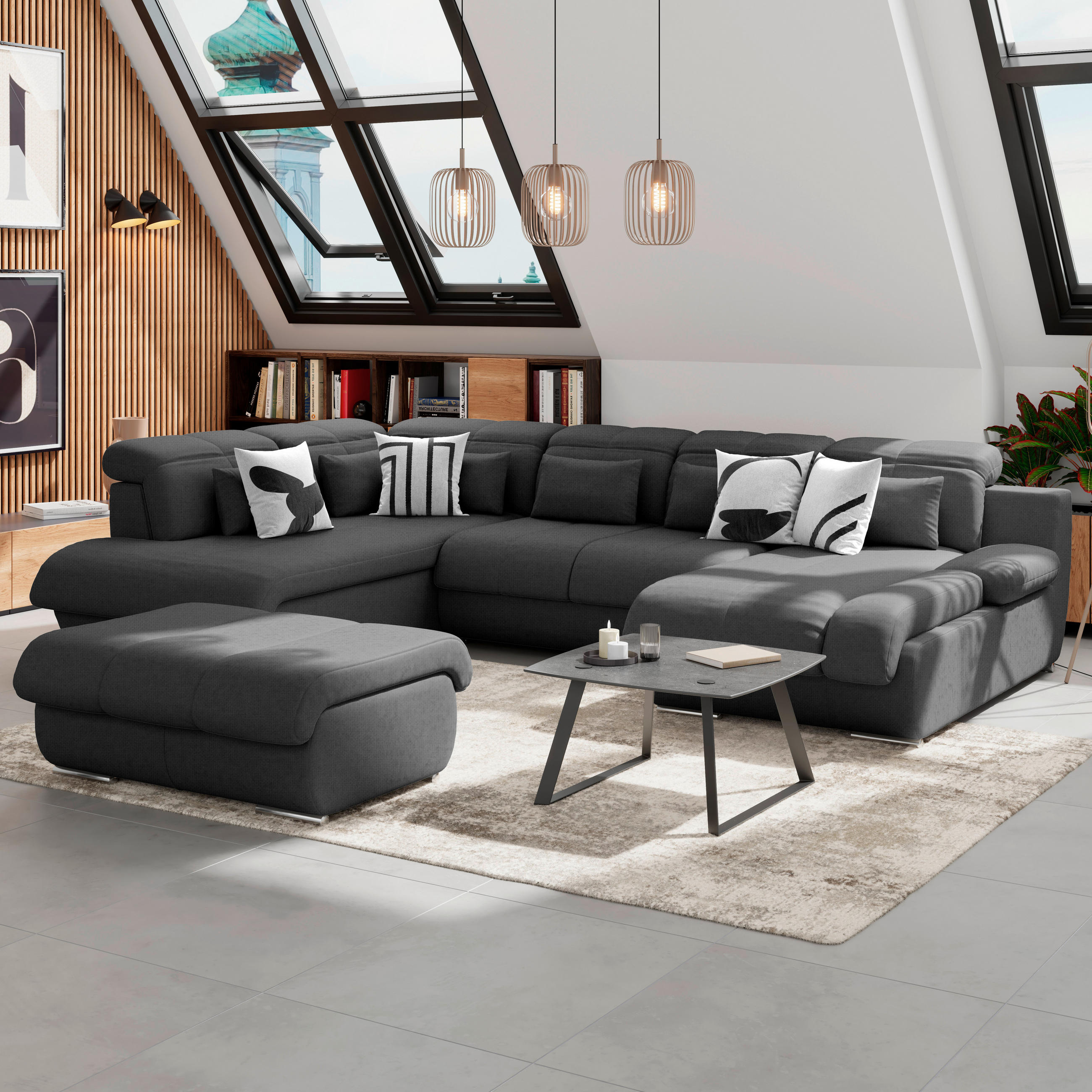 WOHNLANDSCHAFT in Mikrofaser Anthrazit  - Chromfarben/Anthrazit, Modern, Textil/Metall (228/345/184cm) - MID.YOU