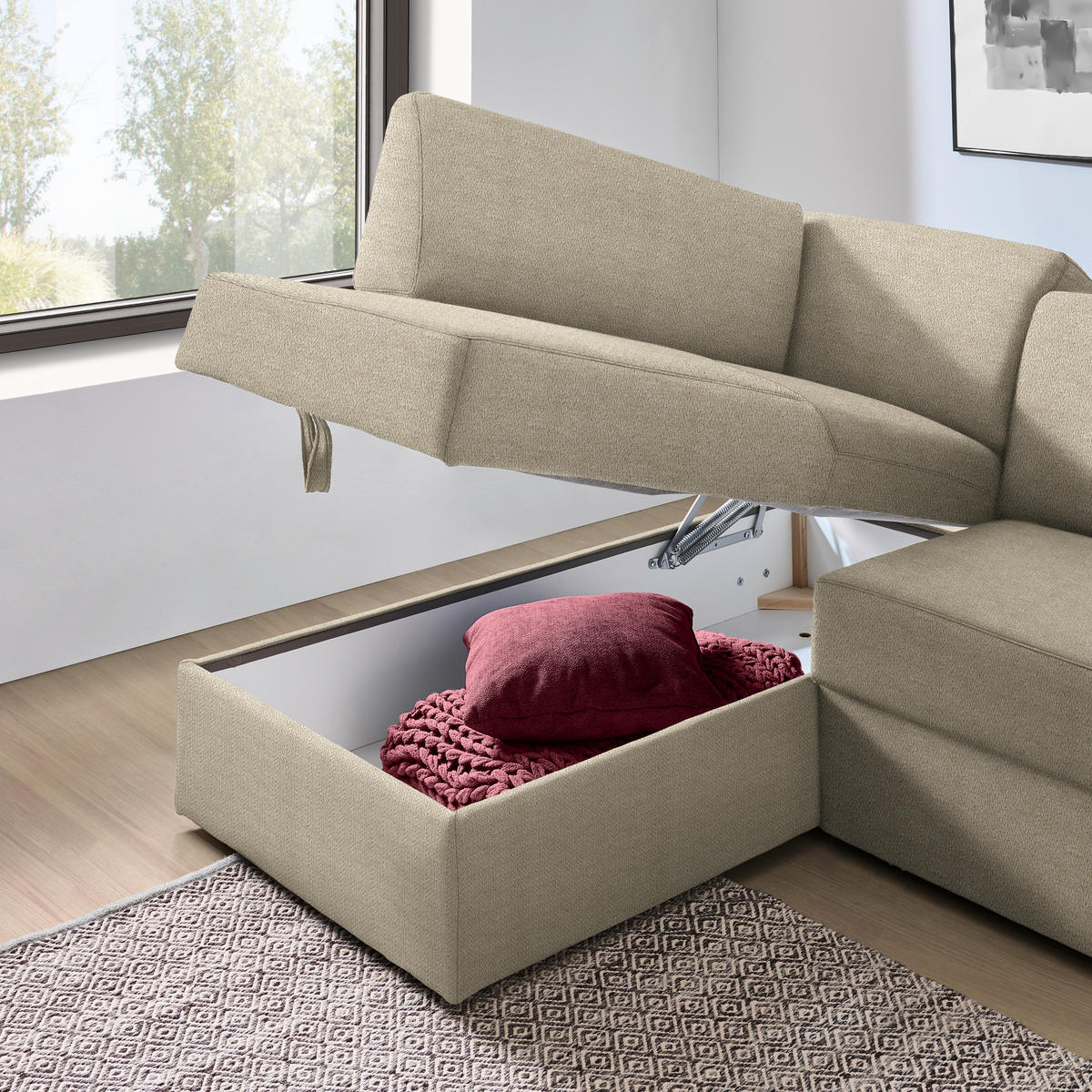ECKSOFA in Webstoff Beige  - Beige/Schwarz, Konventionell, Kunststoff/Textil (165/224cm) - Xora