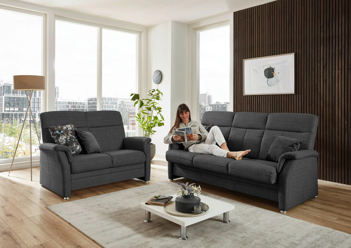 SITZGARNITUR Flachgewebe Dunkelgrau  - Dunkelgrau/Alufarben, Konventionell, Textil/Metall (142-194/100/89cm) - Beldomo Comfort
