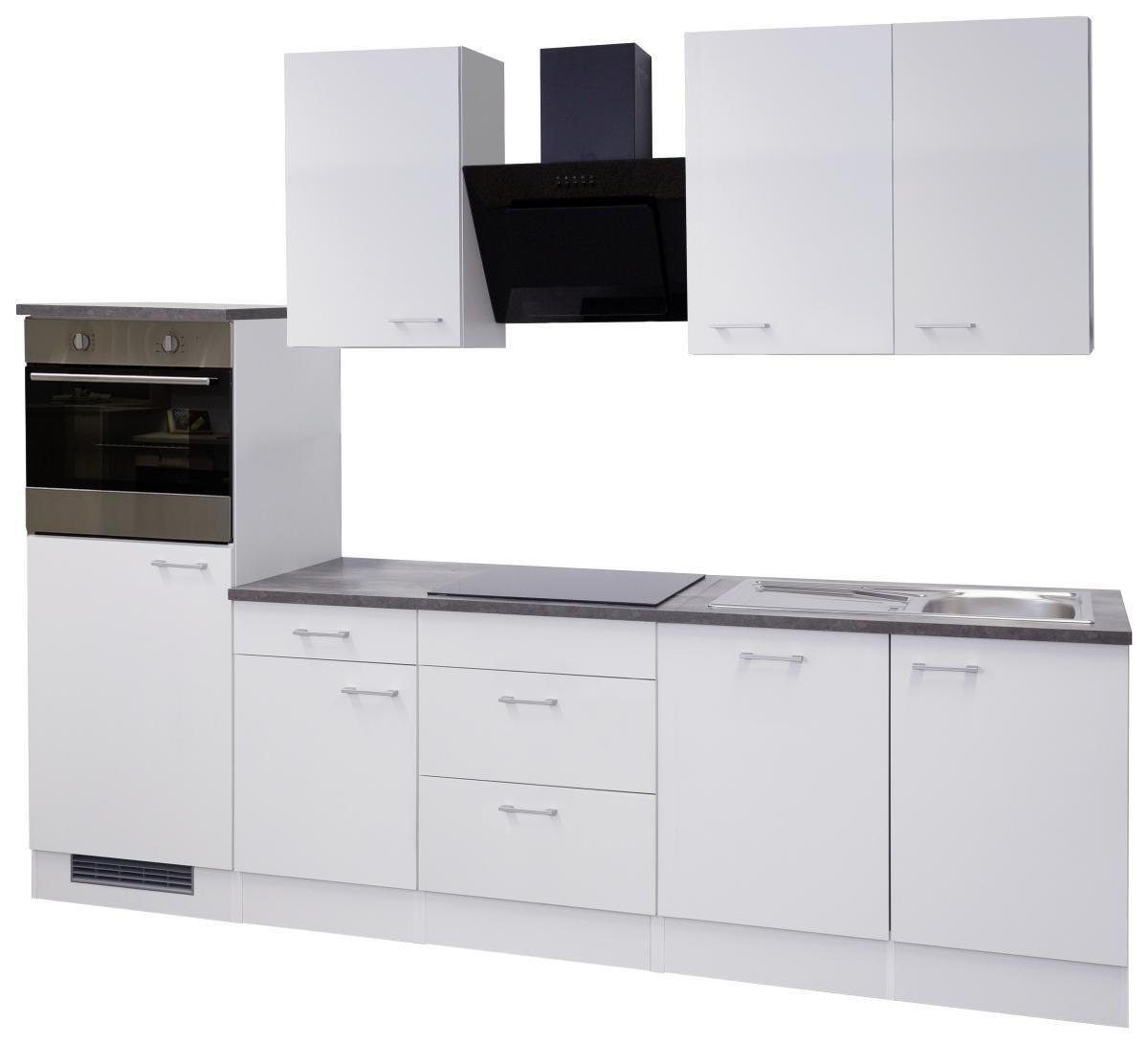 KÜCHENBLOCK 280 cm   in Weiß  - Graubraun/Alufarben, KONVENTIONELL, Holzwerkstoff/Kunststoff (280cm) - FlexWell