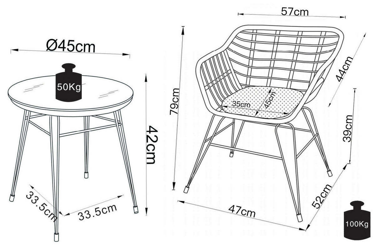 GARTENSET Struktur Stahl  - Schwarz/Braun, MODERN, Glas/Kunststoff - Ambia Garden
