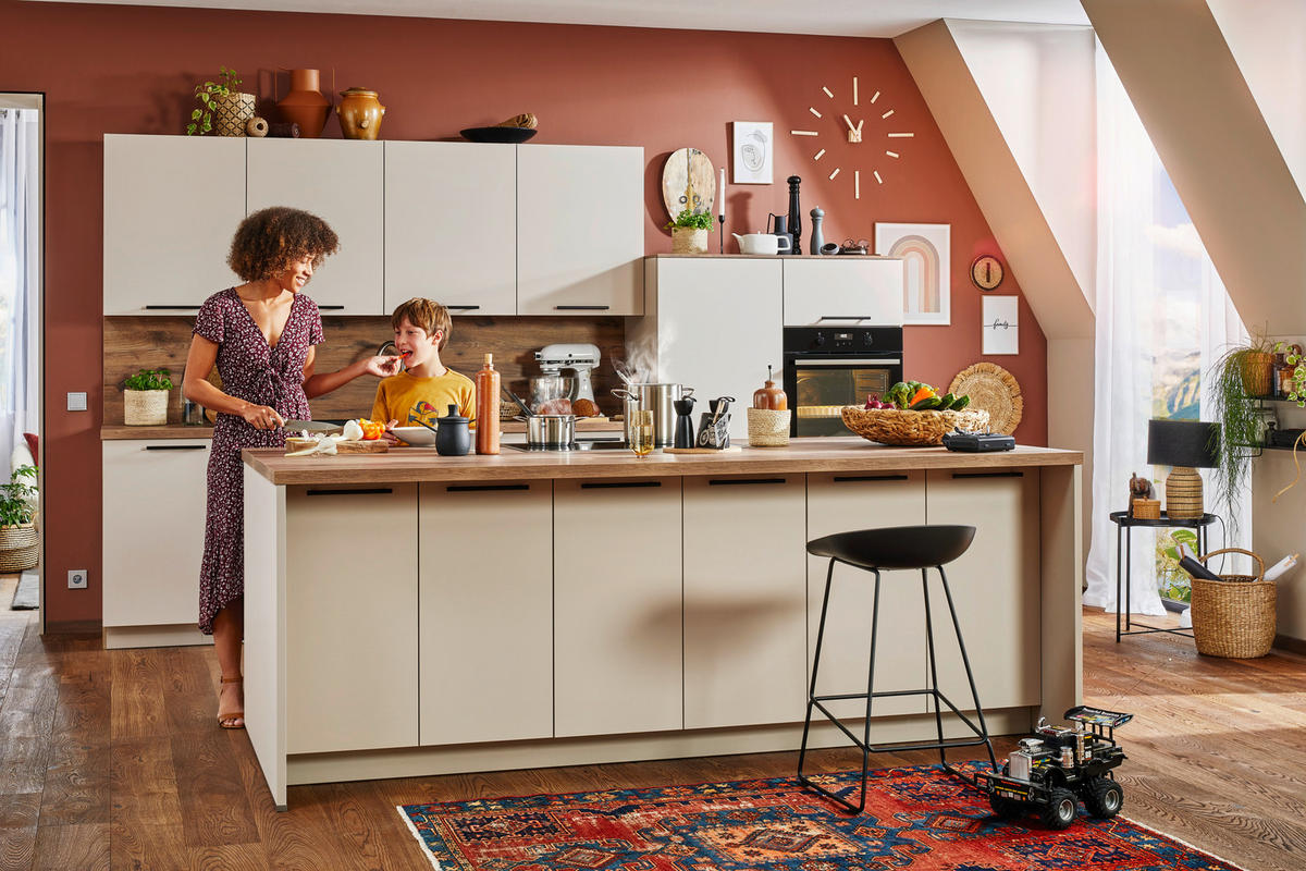 EINBAUKÜCHE PERFECT SOFT  - Kaschmir/Eichefarben, Design, Holzwerkstoff - Moderano