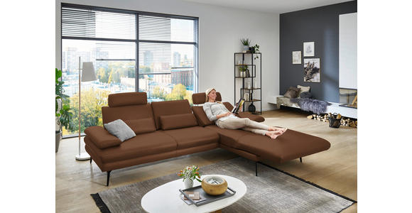 ECKSOFA in Echtleder Hellbraun  310/180 cm  - Hellbraun/Schwarz, Design, Leder/Metall (310/180cm) - Dieter Knoll