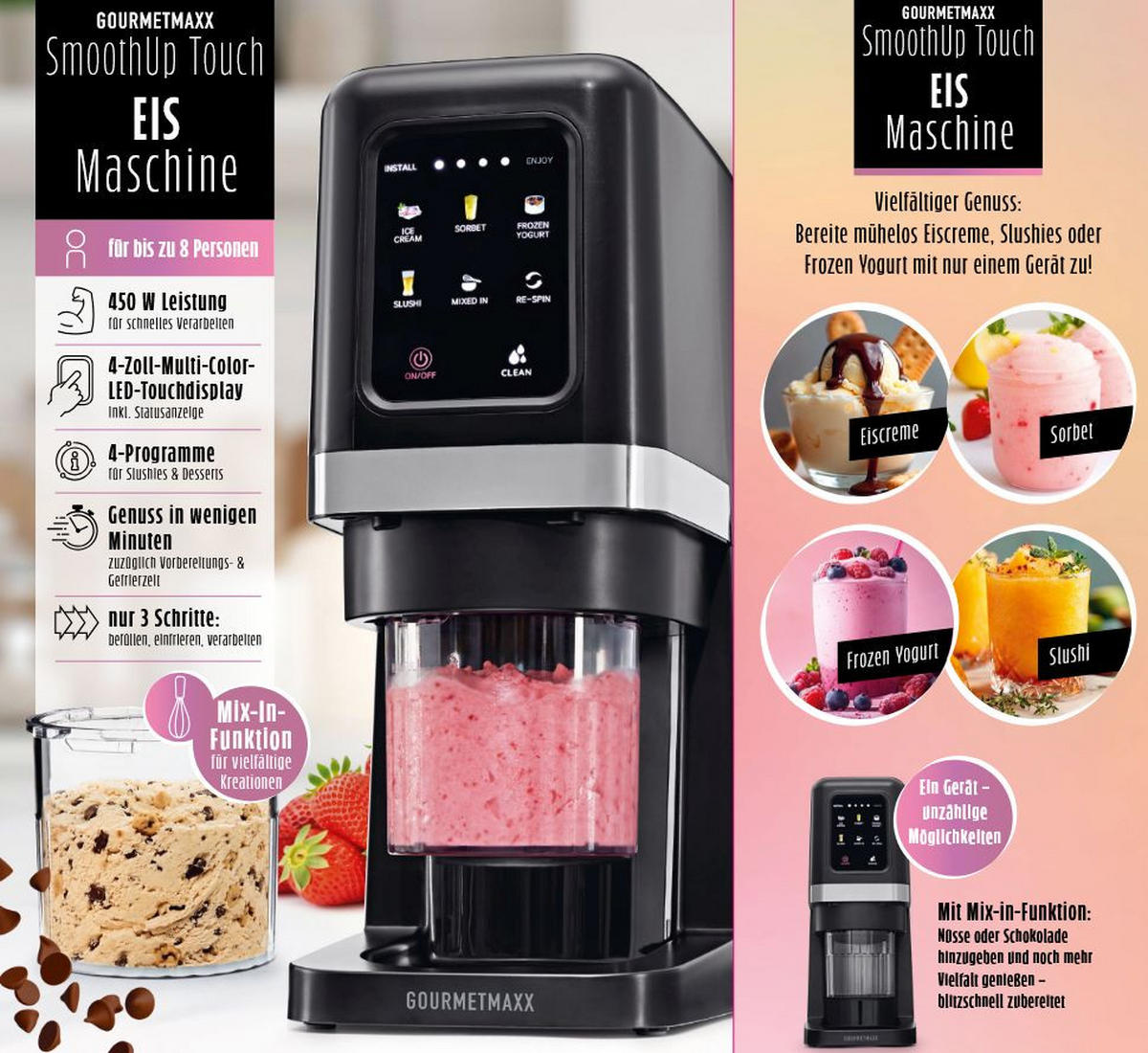 EISMASCHINE GOURMETmaxx  - Schwarz, Basics, Kunststoff/Metall (23/11,6/30cm) - GOURMETMAXX
