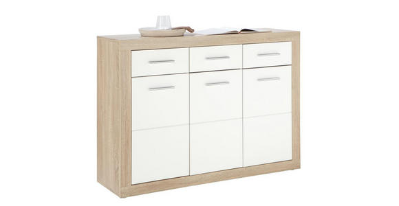 KOMMODE 117/88/37 cm in Weiß, Sonoma Eiche - Silberfarben/Alufarben, Design, Holz/Holzwerkstoff (117/88/37cm) - Xora