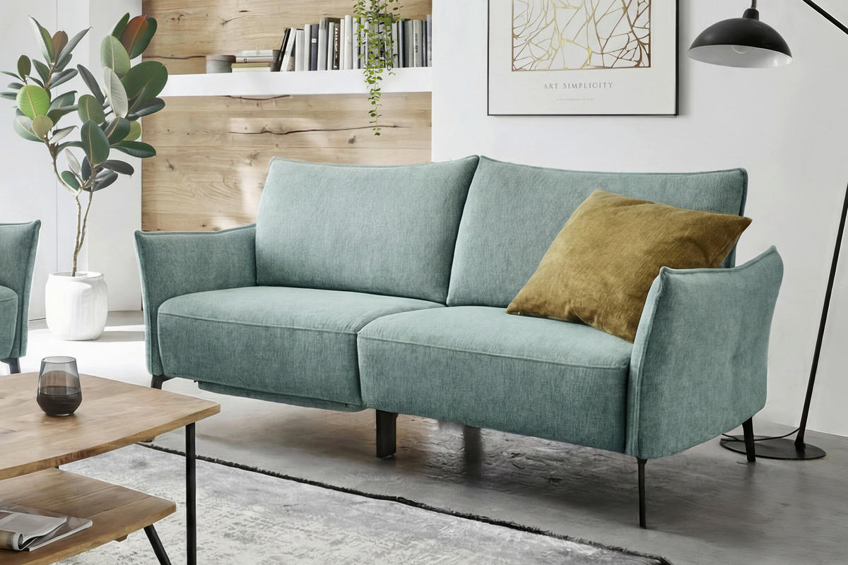 3-SITZER-SOFA Chenille Hellblau  - Schwarz/Hellblau, Konventionell, Textil/Metall (184/90/92cm) - Elegando