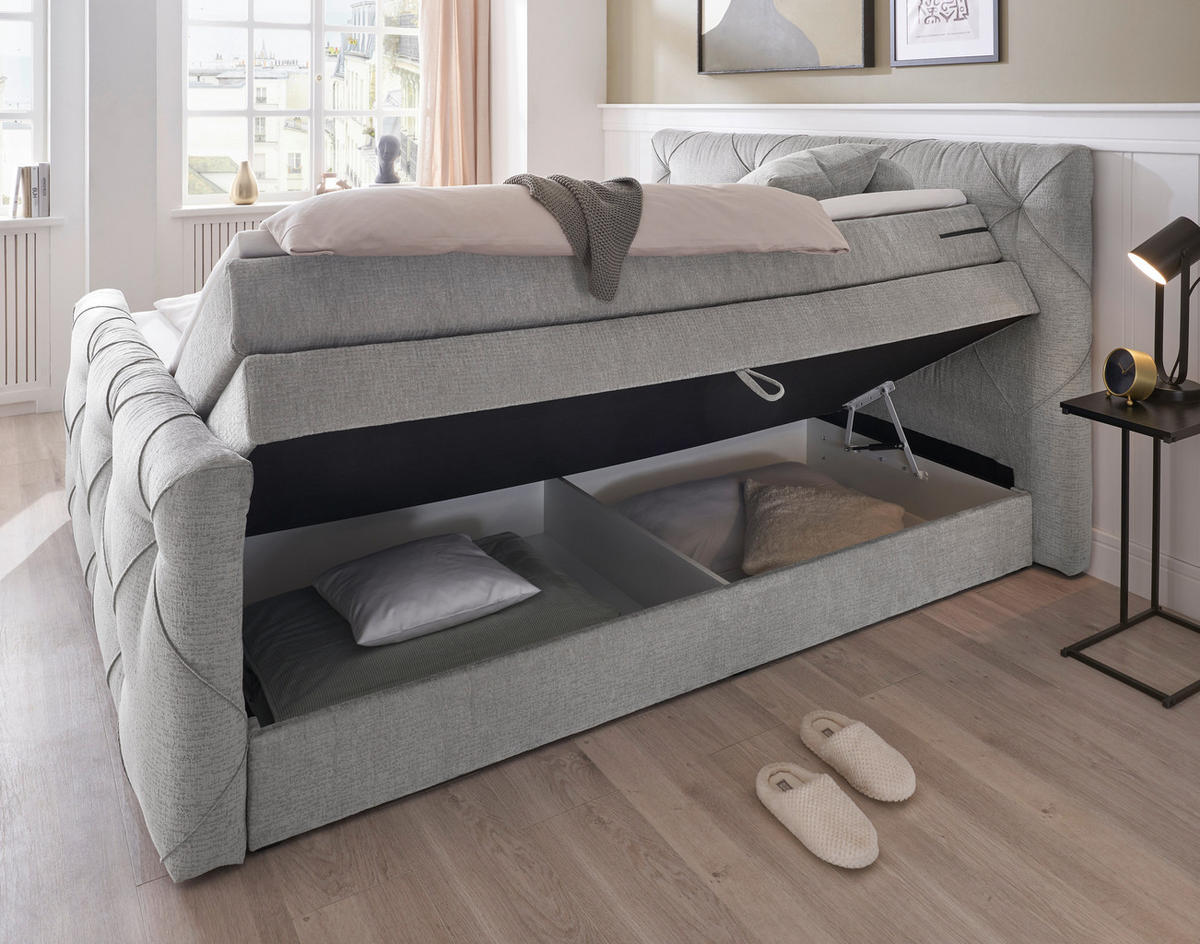 BOXSPRINGBETT 180/200 cm  in Grau  - Schwarz/Grau, Design, Holzwerkstoff/Kunststoff (180/200cm) - Boxxx