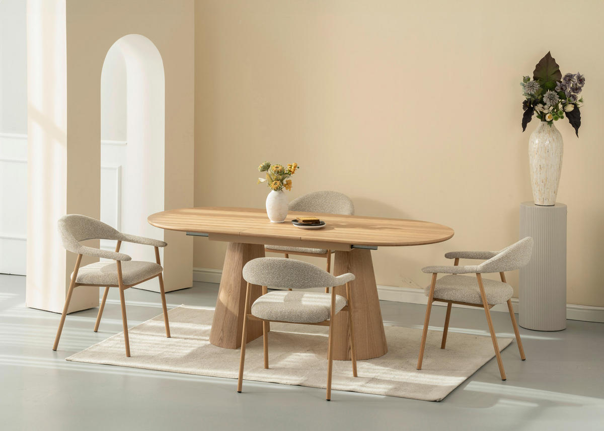 ARMLEHNSTUHL   Bouclé  - Taupe/Walnussfarben, Basics, Holz/Textil (59/75/62cm) - Livetastic