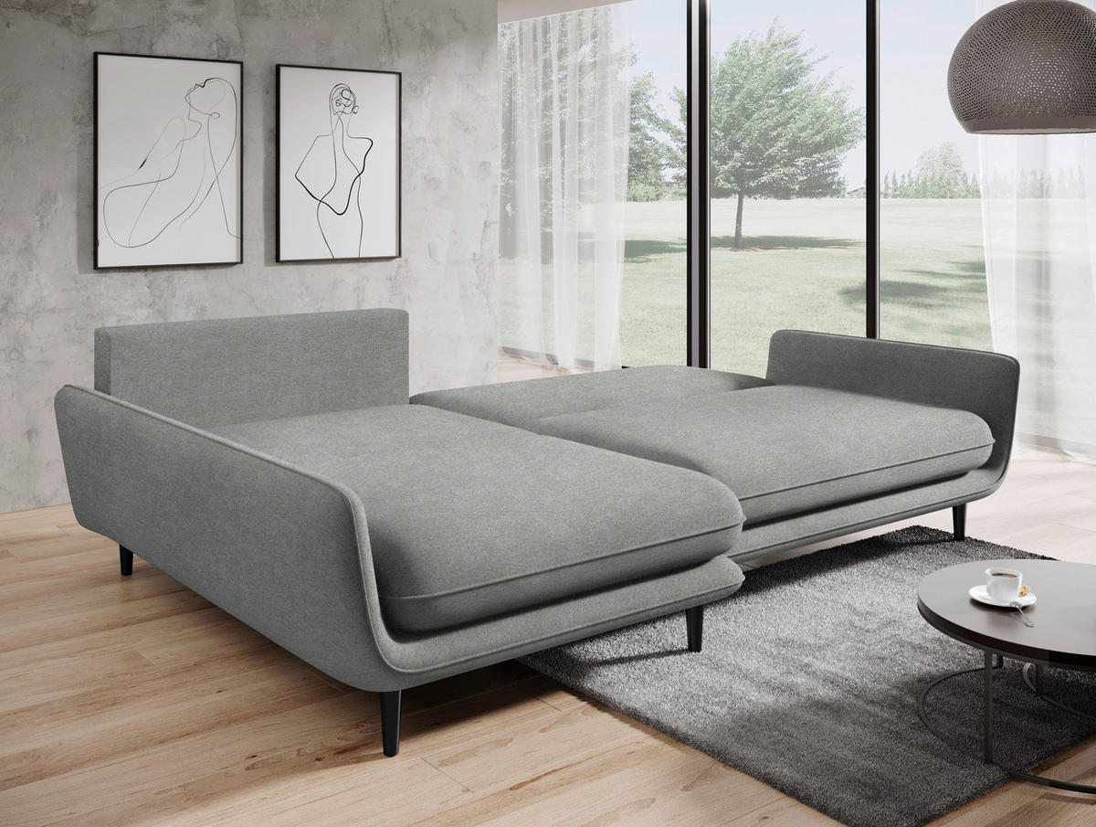 ECKSOFA in Velours Hellgrau  - Hellgrau/Schwarz, Design, Holz/Textil (167/260cm) - Welnova