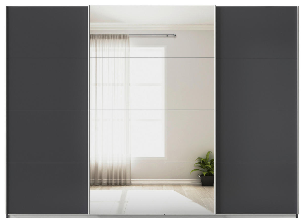 SCHWEBETÜRENSCHRANK in Dunkelgrau  - Dunkelgrau/Alufarben, Konventionell, Glas/Holzwerkstoff (315/210/62cm) - Xora