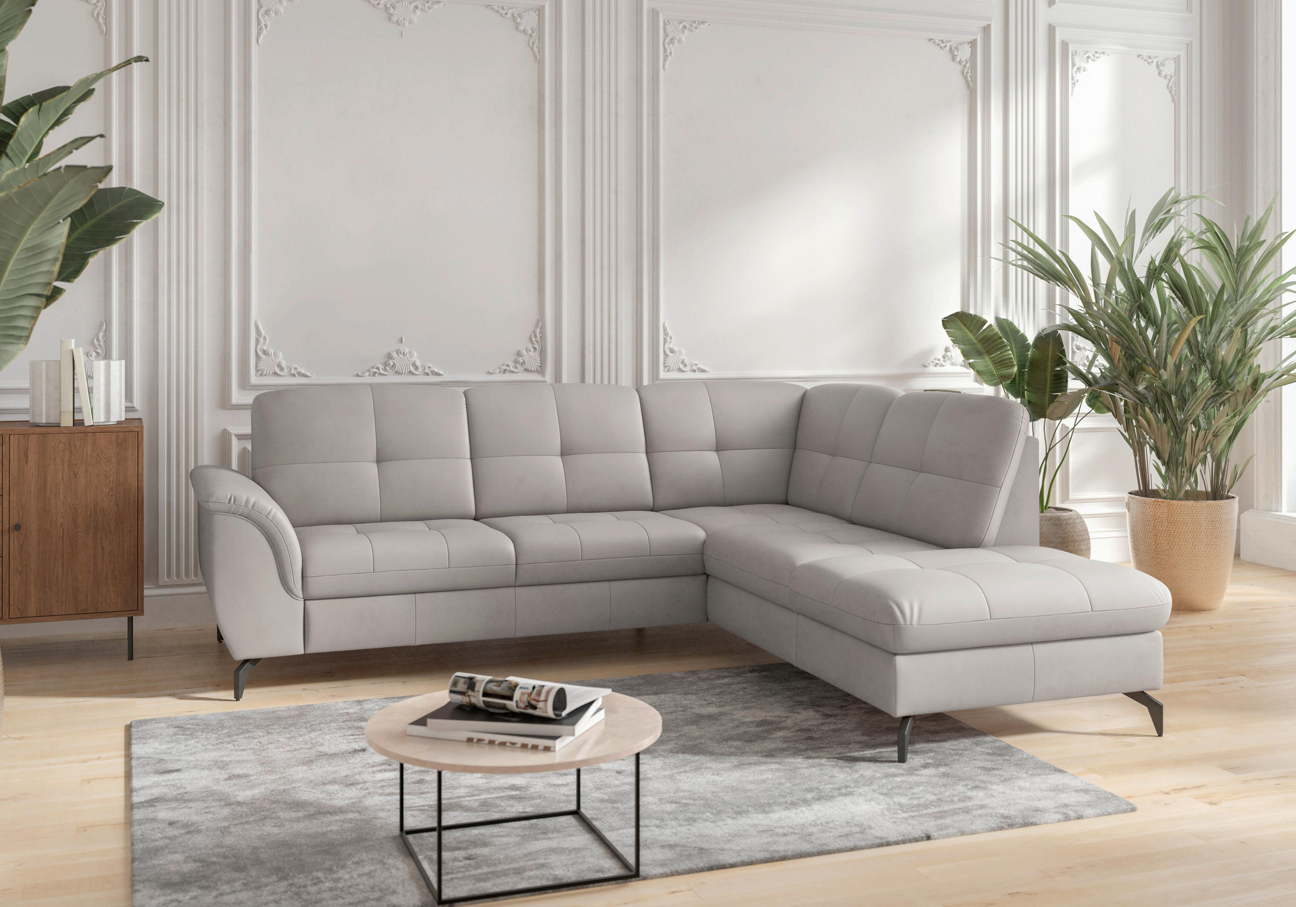 ECKSOFA in Vliesstoff Kombination Echtleder/Stoff Hellgrau  244/212 cm  - Hellgrau/Schwarz, MODERN, Leder/Textil (244/212cm) - Sit & More
