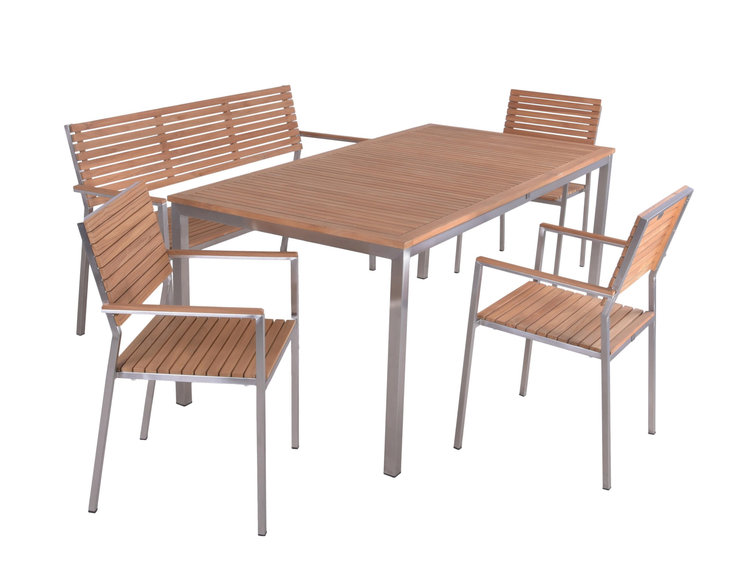GARTENTISCHGRUPPE Teakholz Hartholz Edelstahl  - Silberfarben/Braun, Basics, Holz/Kunststoff (190/75/280cm) - Gardenson