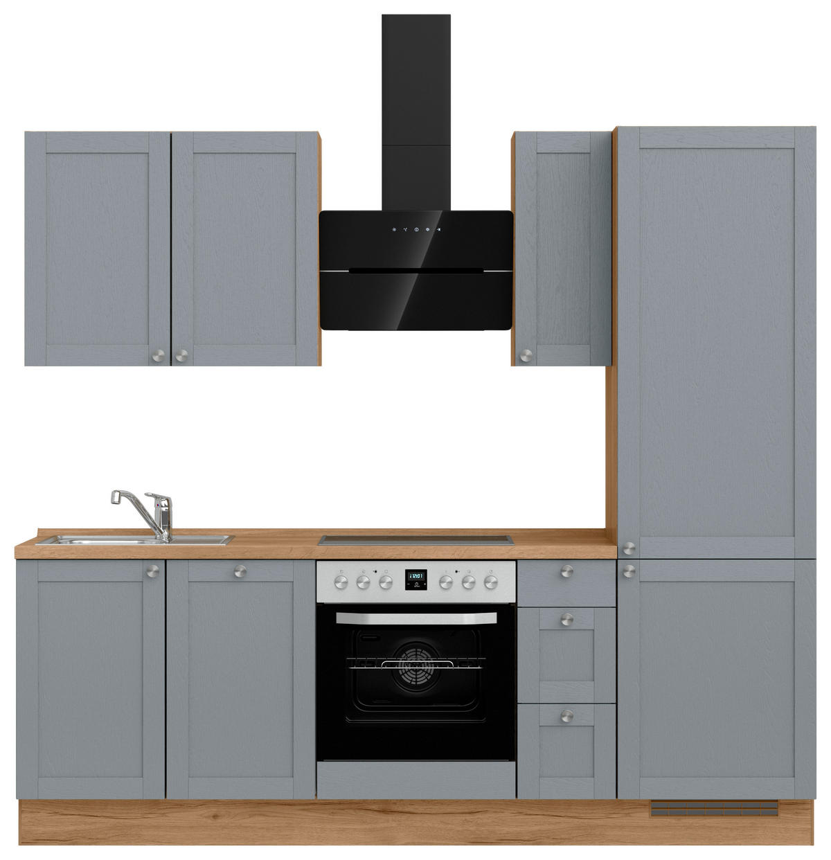 KÜCHENBLOCK Frame 240 cm  in Eichefarben, Blaugrau  - Edelstahlfarben/Eichefarben, MODERN, Holzwerkstoff/Metall (240cm) - Nobilia