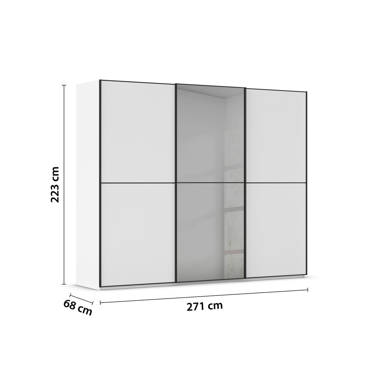SCHWEBETÜRENSCHRANK 271/223/68 cm 3-türig Weiß, Schwarz  - Schwarz/Weiß, KONVENTIONELL, Glas/Holzwerkstoff (271/223/68cm) - Novel