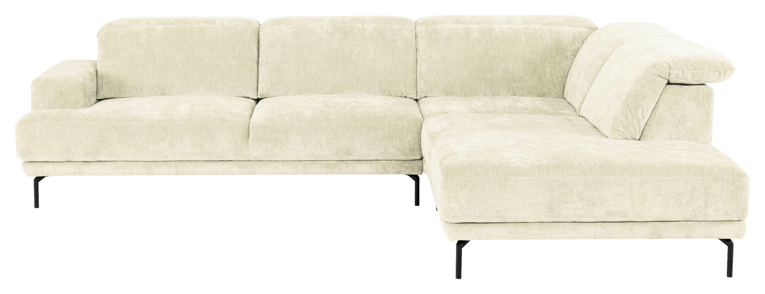 ECKSOFA Creme Chenille Kopfteilverstellung, Sitztiefenverstellung  - Creme/Schwarz, Design, Textil/Metall (307/243cm) - Xora