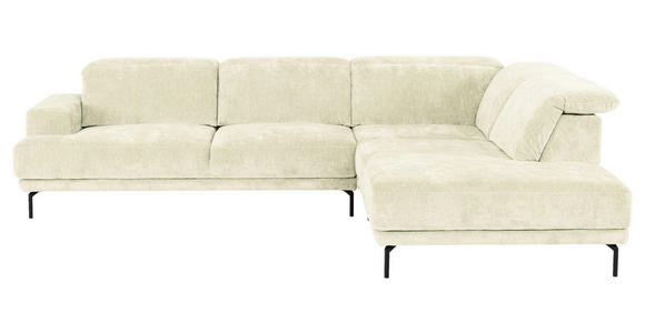 ECKSOFA Creme Chenille Kopfteilverstellung, Sitztiefenverstellung  - Creme/Schwarz, Design, Textil/Metall (307/243cm) - Xora