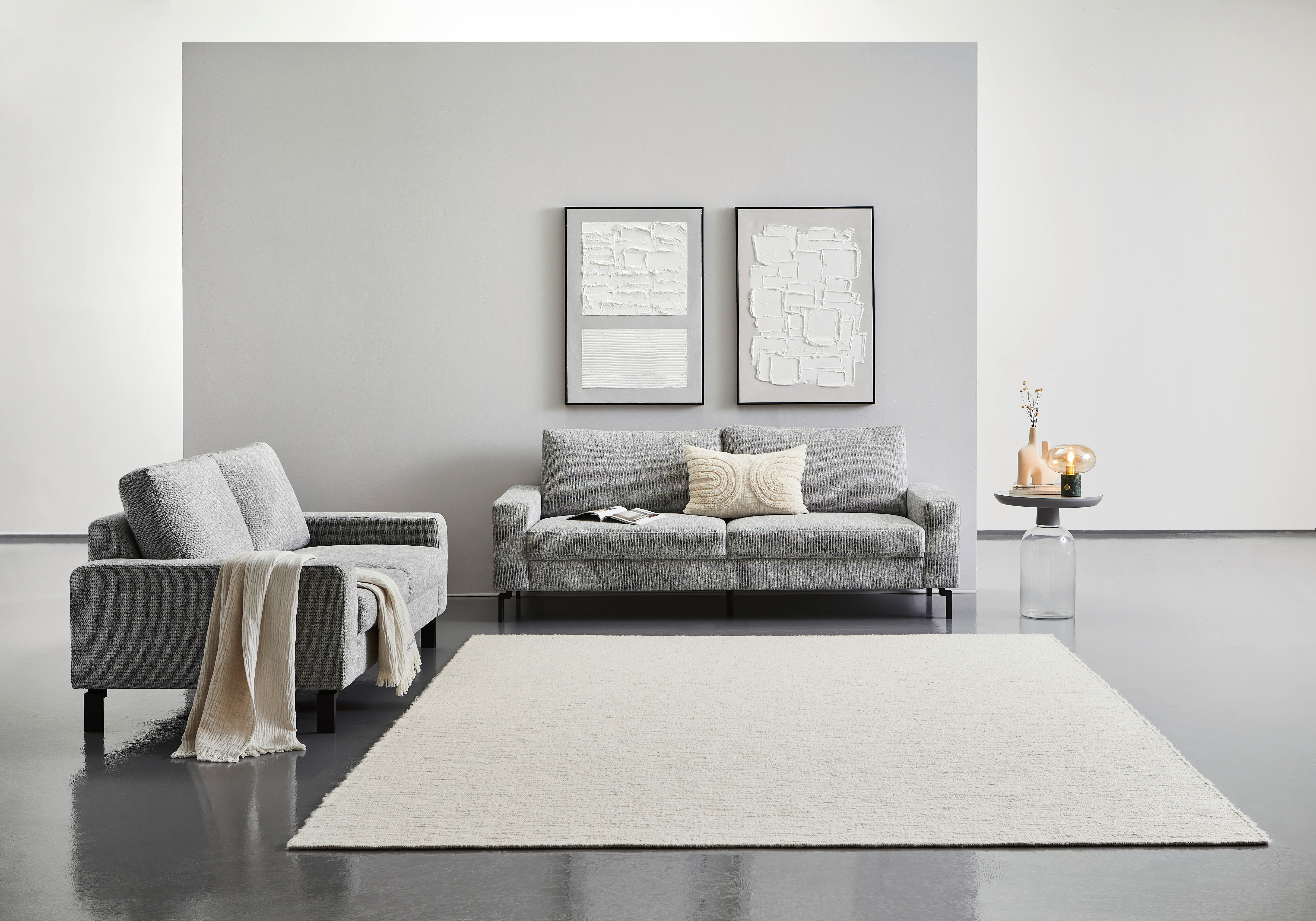 3-SITZER-SOFA Flachgewebe Hellgrau  - Hellgrau/Schwarz, Design, Textil/Metall (218/86/97cm) - Hom`in