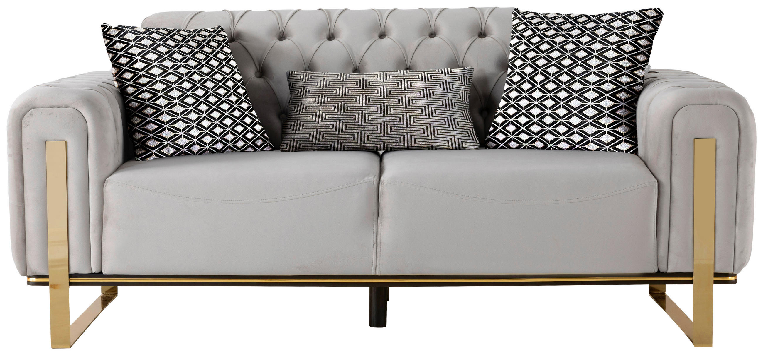 2-SITZER-SOFA Samt Beige - Beige/Goldfarben, Design, Textil (187/94/84,5cm) - Livetastic