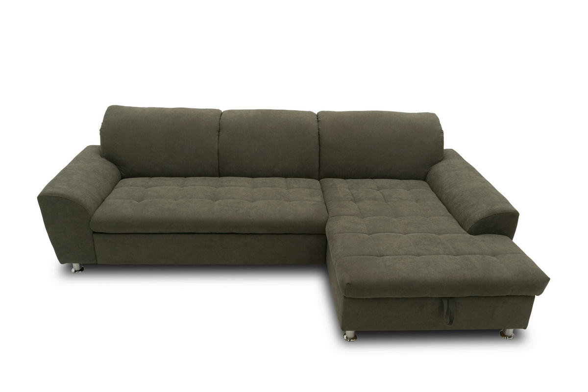 ECKSOFA MERIDIAN Schlammfarben Mikrofaser Rücken echt  - Chromfarben/Schlammfarben, KONVENTIONELL, Textil/Metall (278/171cm) - MID.YOU