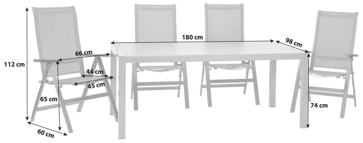 GARTENSET beschichtet Aluminium  - Schieferfarben/Anthrazit, Basics, Textil/Metall (180/98/74cm) - Acamp