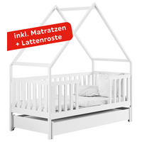 HAUSBETT 90/200 cm,  in Weiß, Lattenrost, Matratzen  - Birkefarben/Weiß, Basics, Holz/Holzwerkstoff (90/200cm) - Boxxx