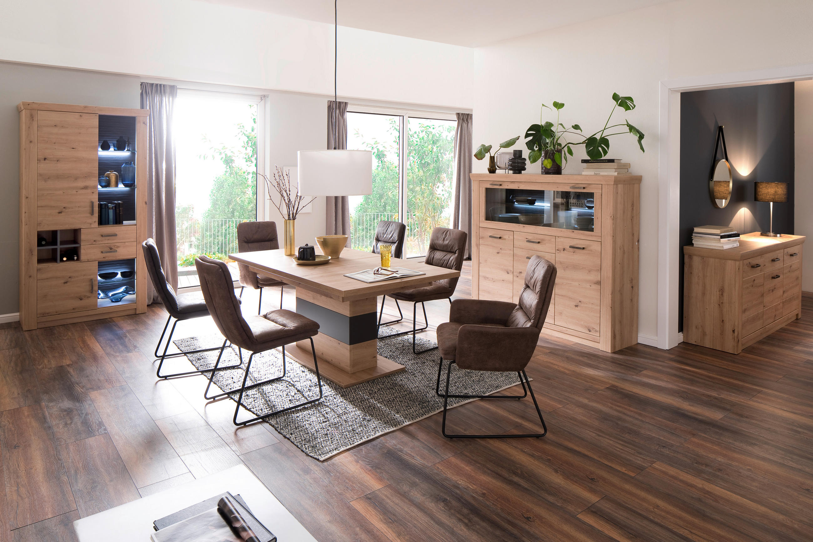 ESSTISCH Anthrazit, Eichefarben rechteckig  ausziehbar  - Eichefarben/Anthrazit, Design, Holzwerkstoff (180-280/100/77cm) - Livetastic