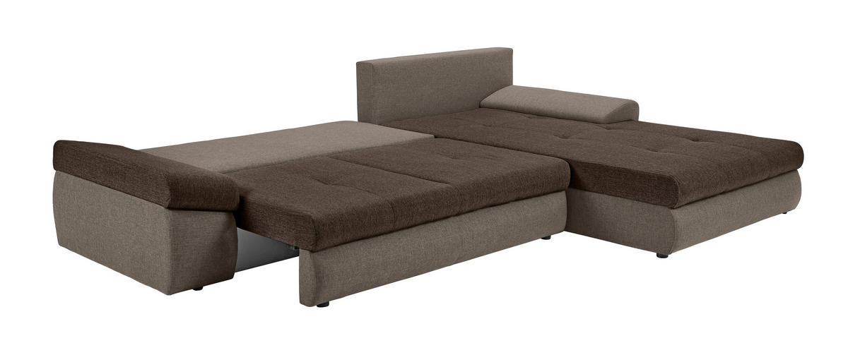 ECKSOFA in Webstoff Braun, Hellbraun  - Hellbraun/Schwarz, Design, Kunststoff/Textil (313/215cm) - MID.YOU