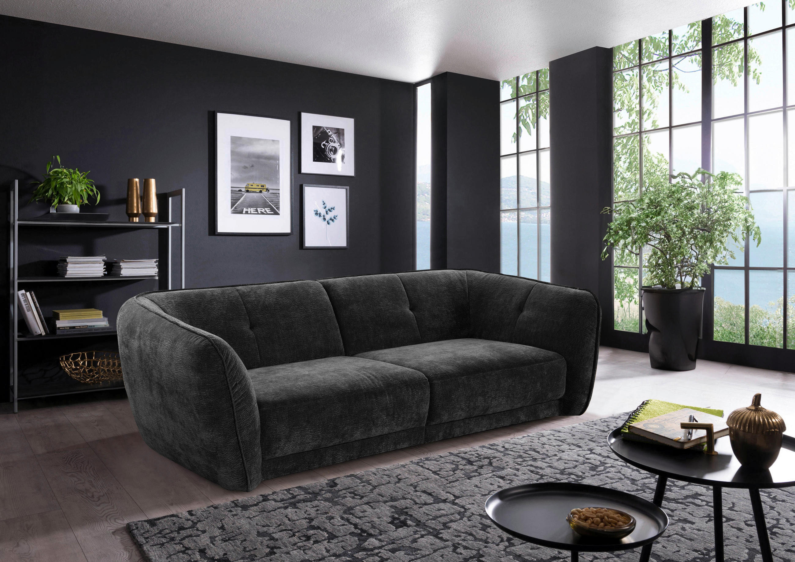 BIGSOFA in Chenille Anthrazit  - Anthrazit/Schwarz, Konventionell, Kunststoff/Textil (290/86/121cm) - Sit & More