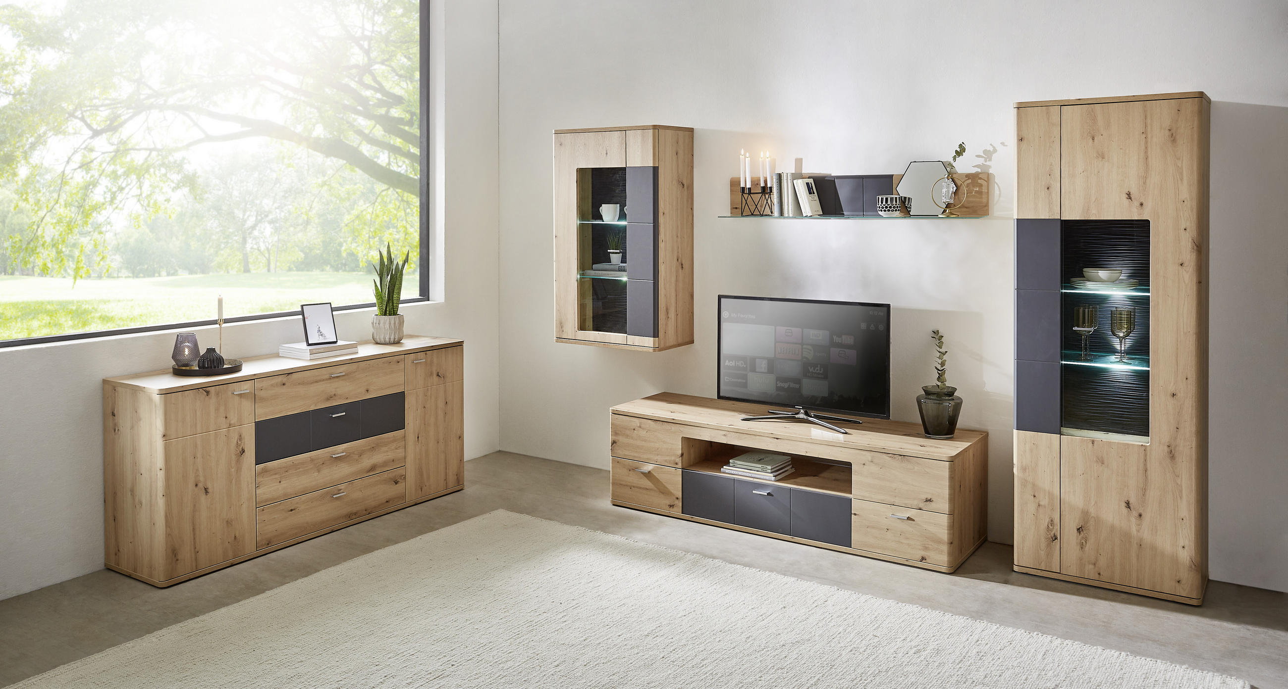 SIDEBOARD  in 180/85/44 cm  - Eichefarben/Silberfarben, KONVENTIONELL, Holzwerkstoff/Kunststoff (180/85/44cm) - Xora
