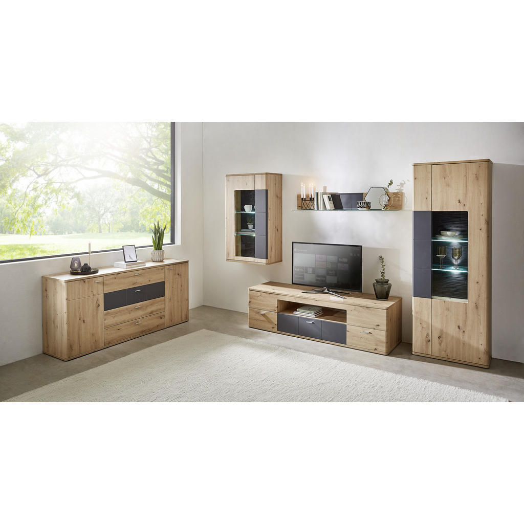 Thumbnail - Xora Sideboard, Graphit, Eiche, Holzwerkstoff, 2 Fächer, 4 Schubladen, 180x85x44 cm, Beimöbel erhältlich, Wohnzimmer, Ko...