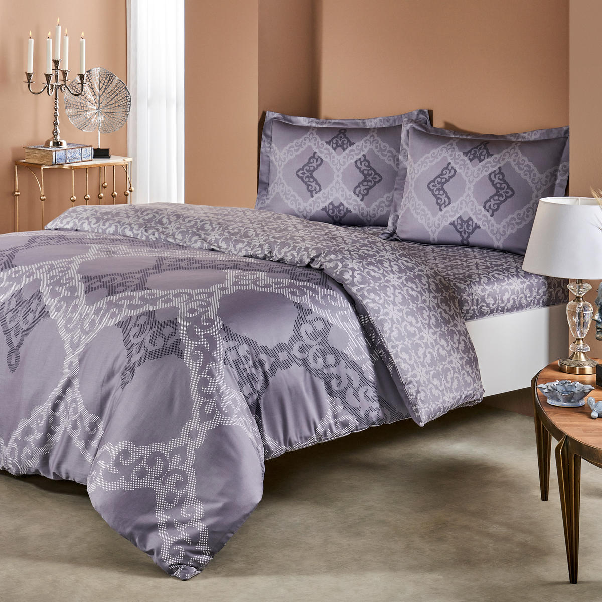 OBOJESTRANSKA POSTELJNINA 140/200 cm saten antracit  - antracit, Konvencionalno, tekstil (140/200cm) - Novel