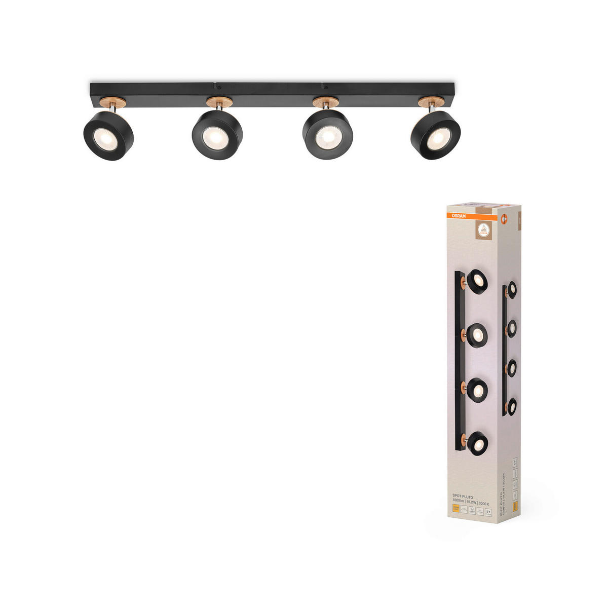 LED-STRAHLER 69,8/9/10,8 cm   - Schwarz, Design, Holz/Kunststoff (69,8/9/10,8cm) - Osram