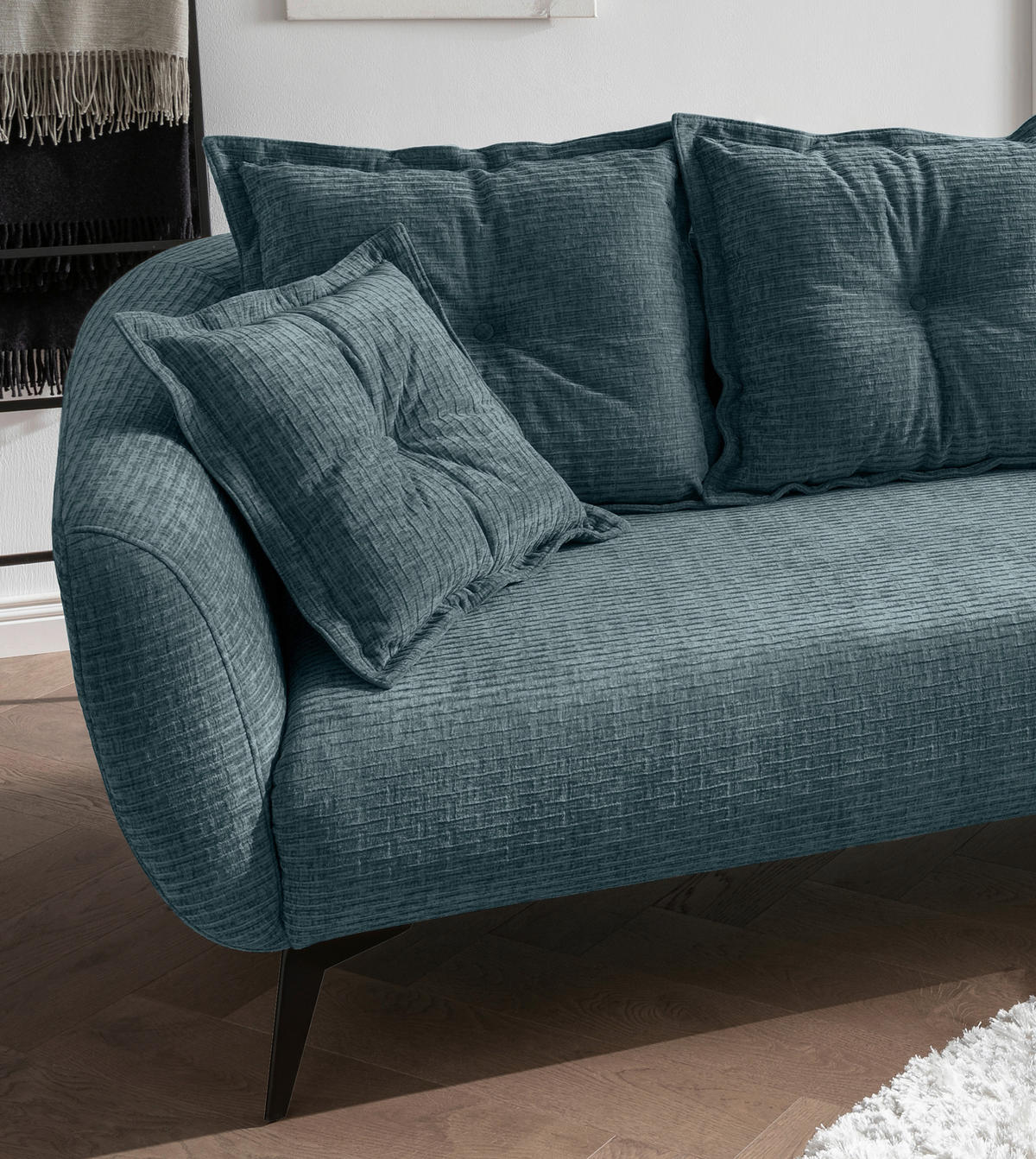 ECKSOFA in Mikrofaser Blau  - Blau/Schwarz, Modern, Textil/Metall (277/162cm) - Livetastic