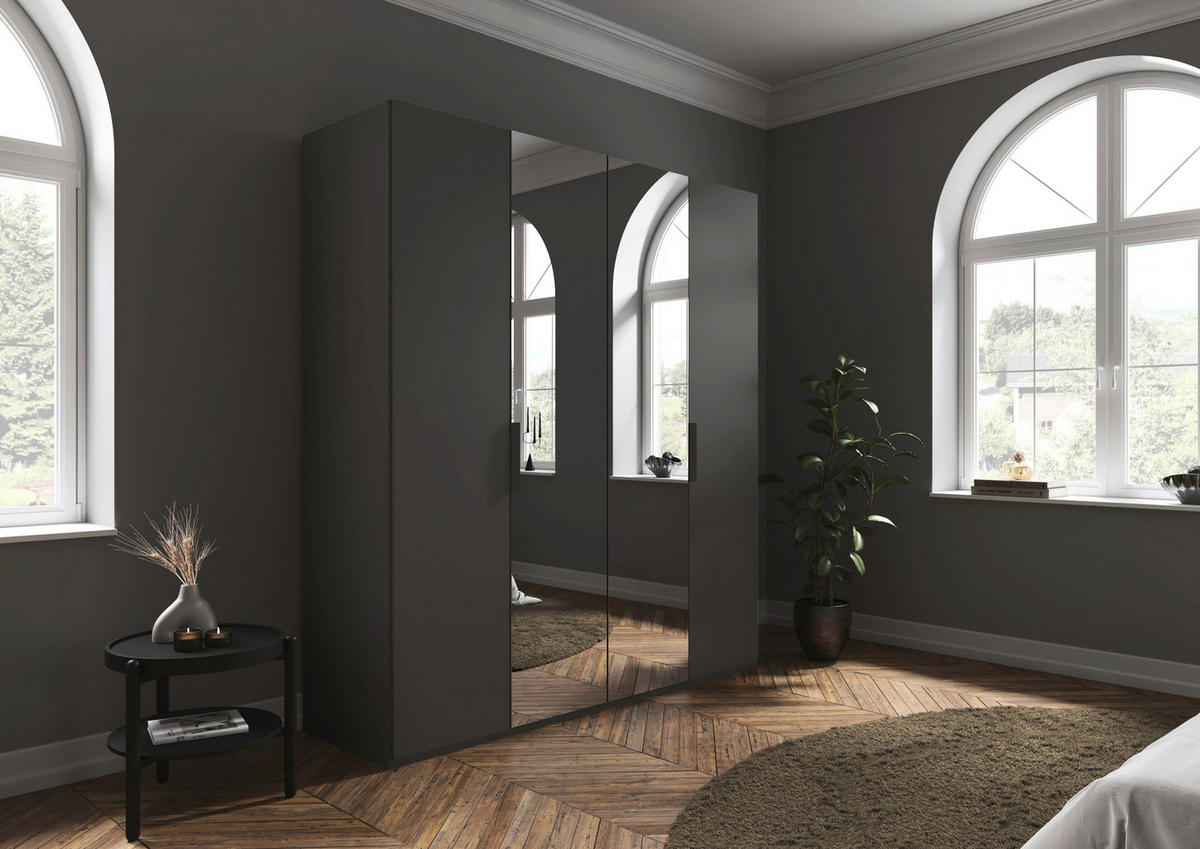 DREHTÜRENSCHRANK 201/235/61 cm,  in Graphitfarben, 4-türig  - Graphitfarben, Basics, Glas/Holzwerkstoff (201/235/61cm) - Novel