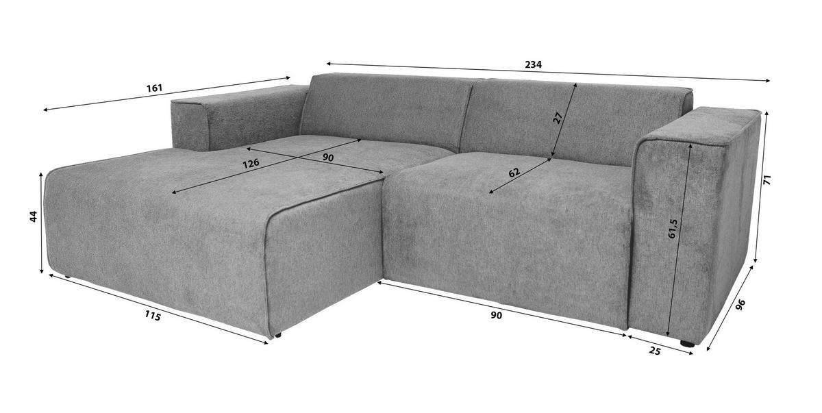 ECKSOFA Olivgrün Struktur  inkl.  - Schwarz/Olivgrün, Design, Kunststoff/Textil (161/234cm) - P & B