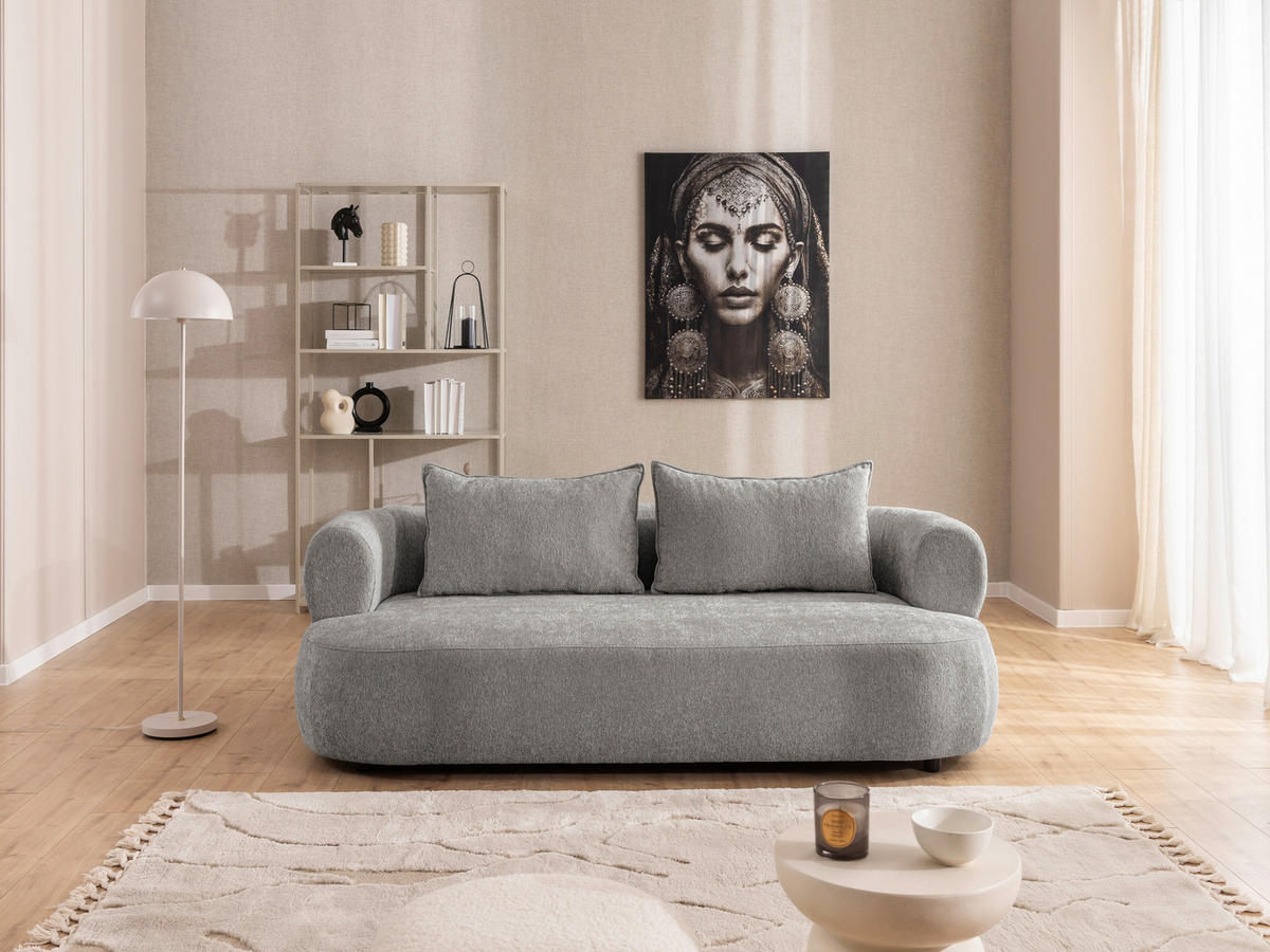 3-SITZER-SOFA in Chenille Grau  - Schwarz/Grau, Design, Kunststoff/Textil (200/76/96cm) - Livetastic