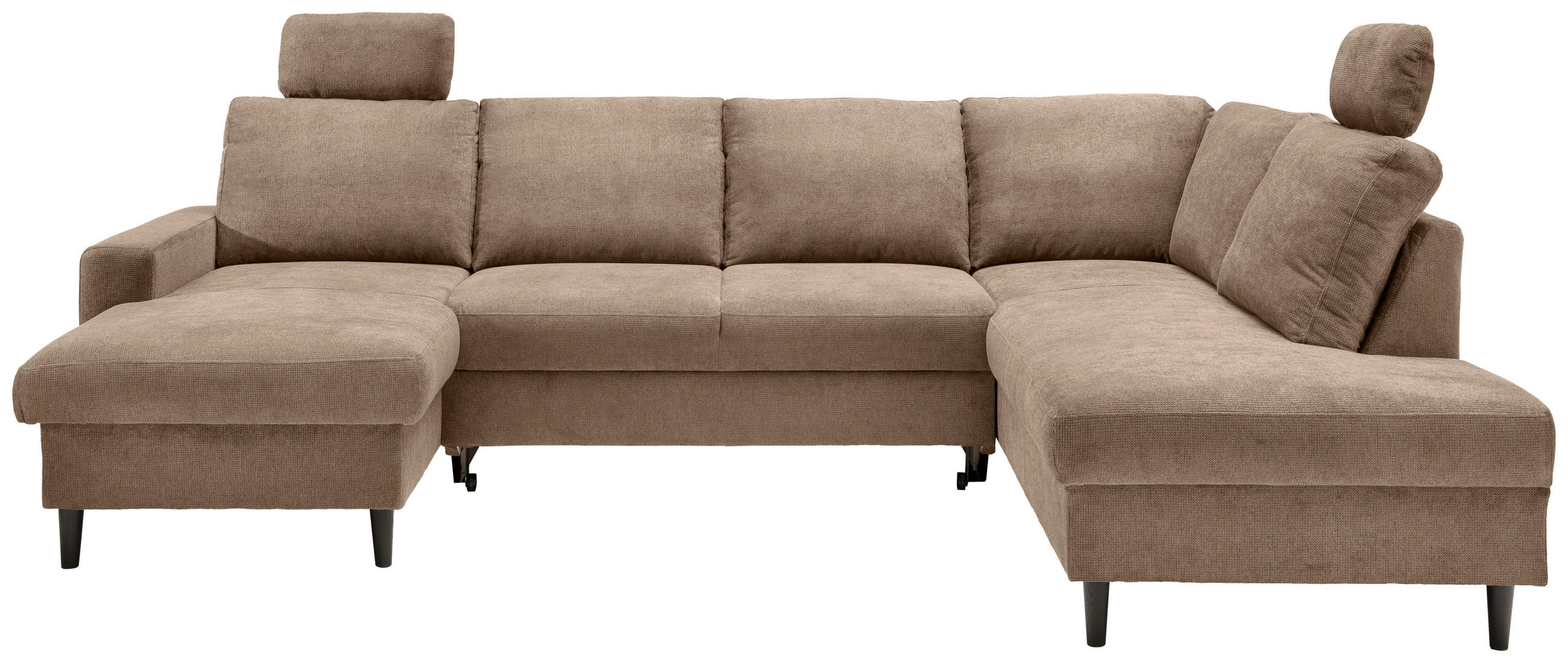 WOHNLANDSCHAFT in Chenille Hellbraun - Hellbraun/Schwarz, Modern, Holz/Textil (153/305/200cm) - Livetastic