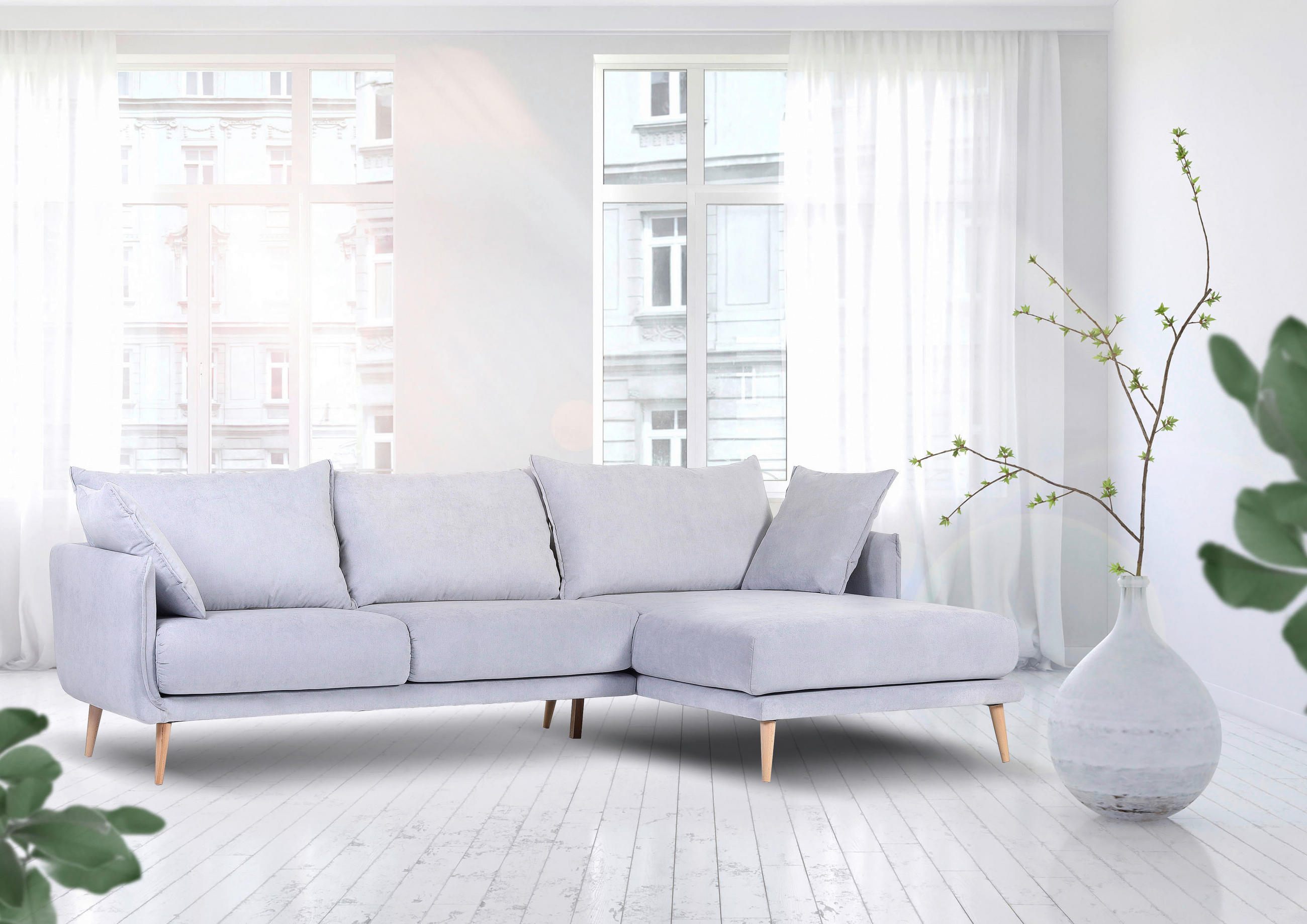 ECKSOFA in Mikrofaser Grau  - Buchefarben/Grau, Design, Holz/Textil (270/160cm) - MID.YOU