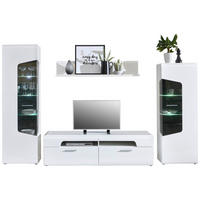 OBÝVACIA STENA, biela, farba duba, biela s vysokým leskom - sivá/biela, Design, kov/kompozitné drevo (330/201/50,7cm) - Hom`in