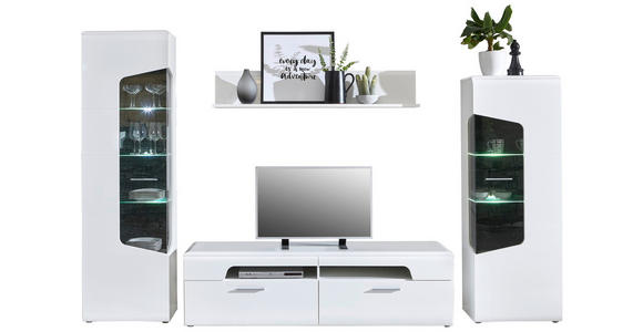 WOHNWAND  in Weiß, Eichefarben, Weiß Hochglanz  330/201/50,7 cm  - Weiß Hochglanz/Eichefarben, Design, Glas/Holzwerkstoff (330/201/50,7cm) - Hom`in