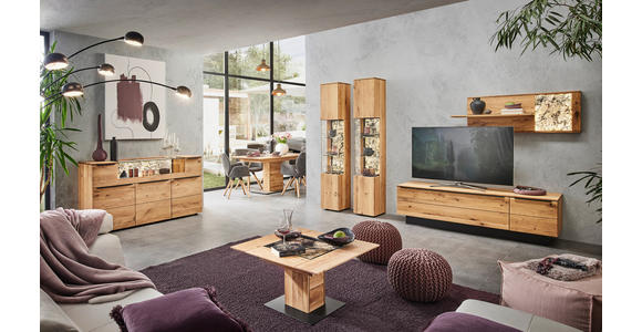 WOHNWAND  in Eichefarben  298/205,7/53,7 cm  - Eichefarben/Schwarz, Natur, Glas/Holz (298/205,7/53,7cm) - Valnatura