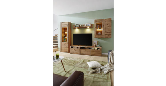 VITRINE Eiche furniert, massiv Eichefarben - Eichefarben/Alufarben, KONVENTIONELL, Glas/Holz (101/205,1/37,7cm) - Voleo