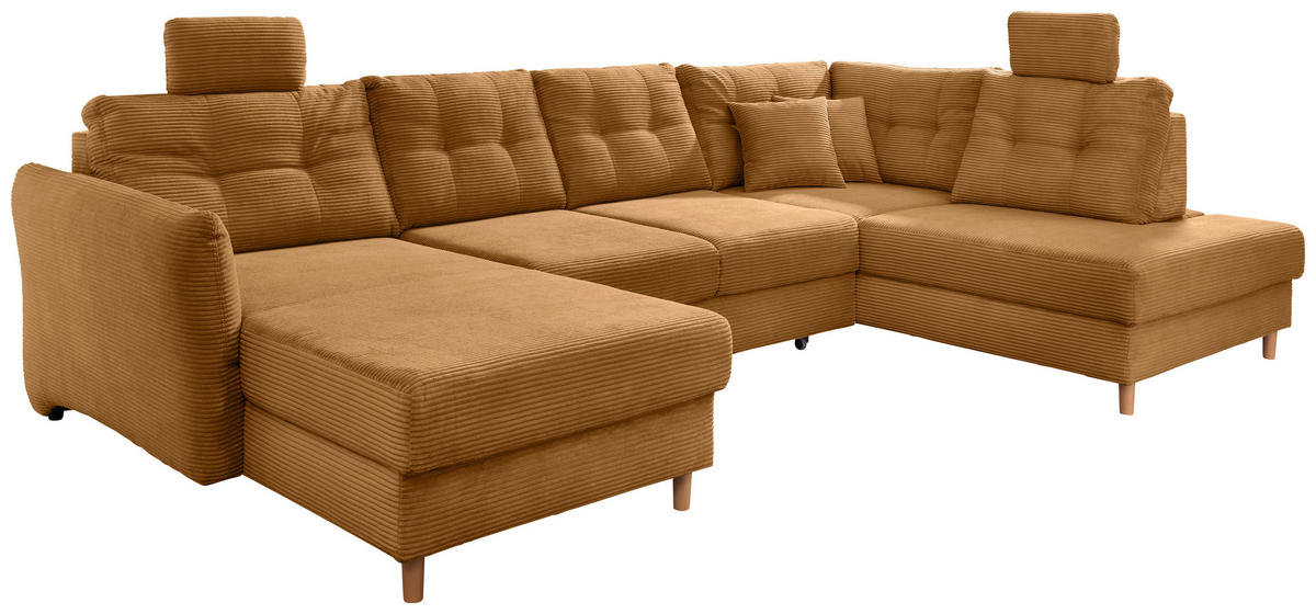 WOHNLANDSCHAFT in Cord Goldfarben  - Goldfarben/Naturfarben, Modern, Holz/Textil (176/338-352/206cm) - Livetastic